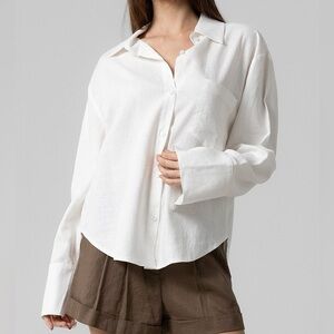 White Oversized Linen Button Down Top
